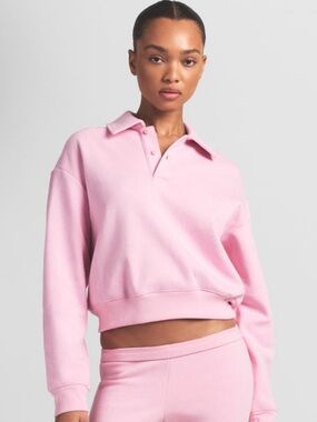 SKIMS Cotton Fleece Polo Sweatshirt in Halite